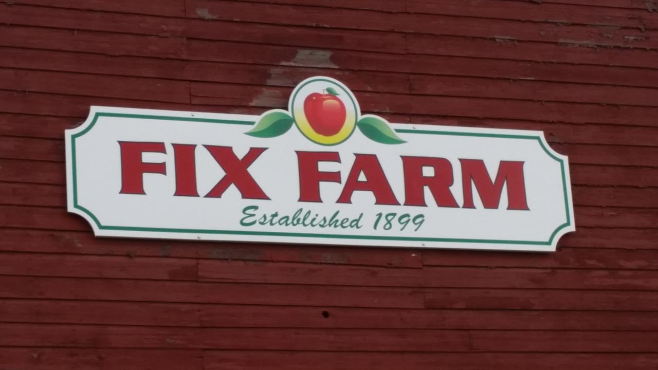 Sign Fix Farm Established 1899 at Fix Bros. Fruit Farm, Hudson, New York