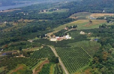 Aerial view of Fix Bros Fruit Farm showing land and buildings.