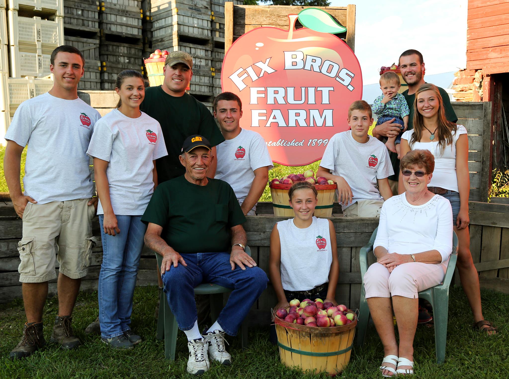 Fix Family grand parents and grand kids at Fix Bros. Fruit Farm, Hudson, New York